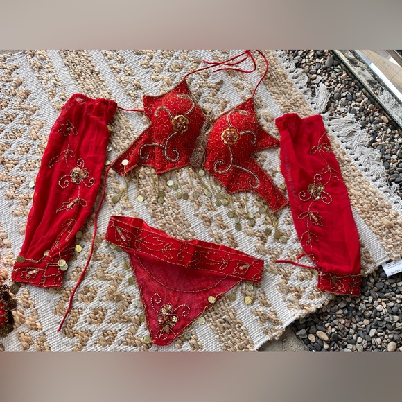Belly Dance Costume new hand made Bra, trousers, 2 arm sleeves, hat& crop top - Picture 4 of 16